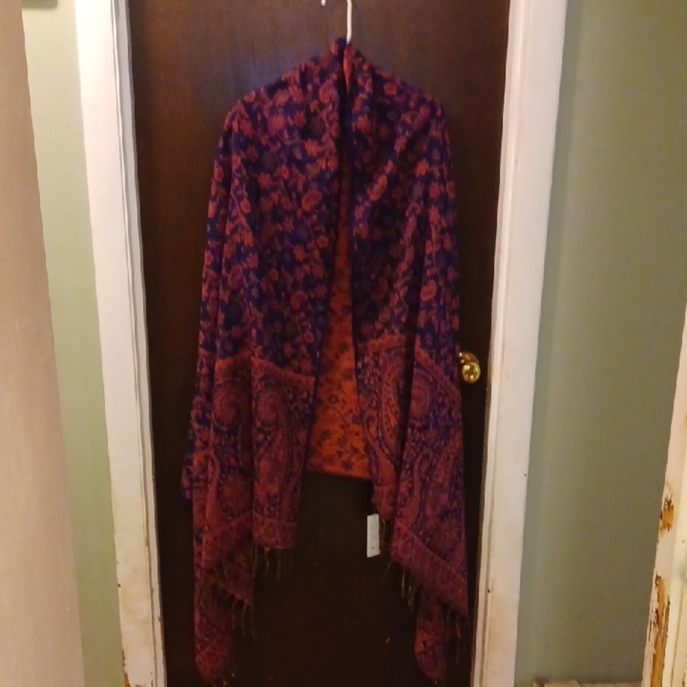 Mexicali Blues Purple and Red Buta Paisley Blanket Shawl 84L X 40W NWT